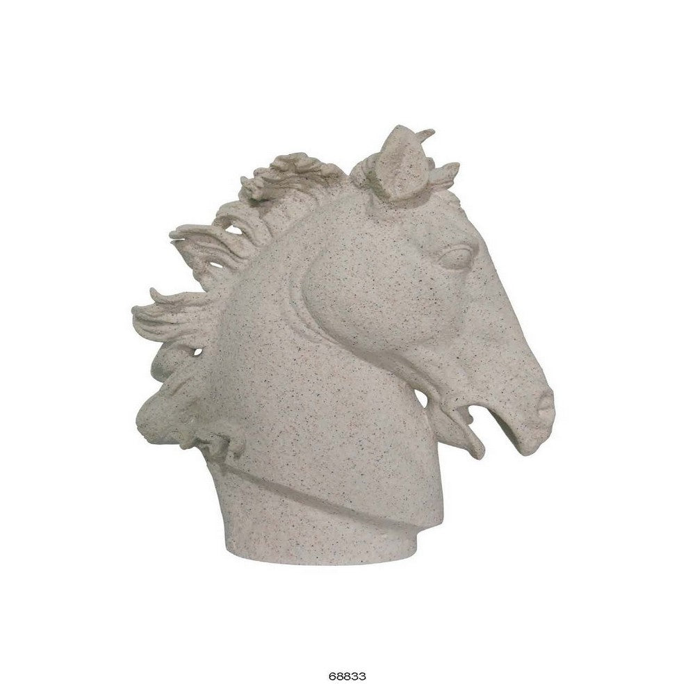 25 Inch Horse Head Figurine Statuette, Lifelike Design, White Resin