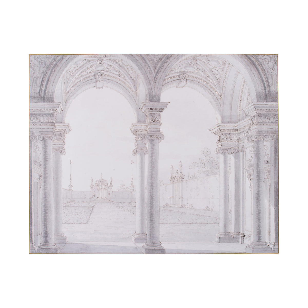 47 X 59 Decorative Wall Art, Rectangular, Historical Architecture, Gray