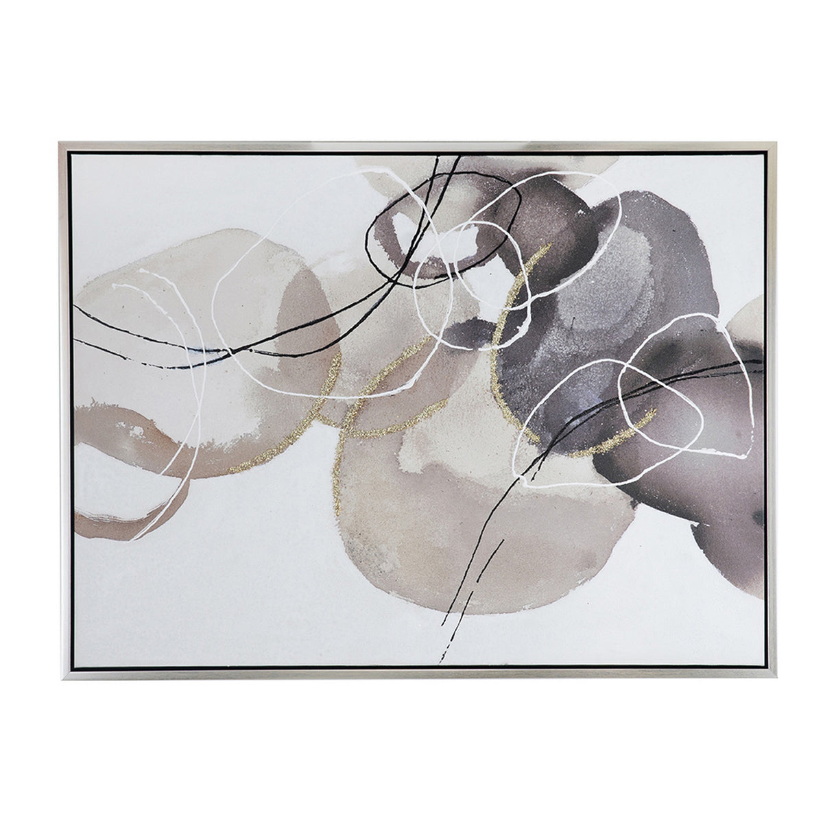 35 X 47 Landscape Abstract Art Watercolor Oil Painting, Mixed Gray, Brown