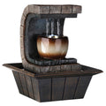 C Shaped Polyresin Frame Fountain With Tapered Base And Led Lights, Brown