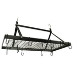 Black Metal Rectangular Pot Rack with 12 Hanging Hooks - Holds up to 40 lbs.