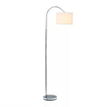 Modern Mid-Century Floor Lamp in Brushed Nickel Finish with White Drum Shade