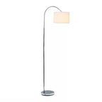 Modern Mid-Century Floor Lamp in Brushed Nickel Finish with White Drum Shade