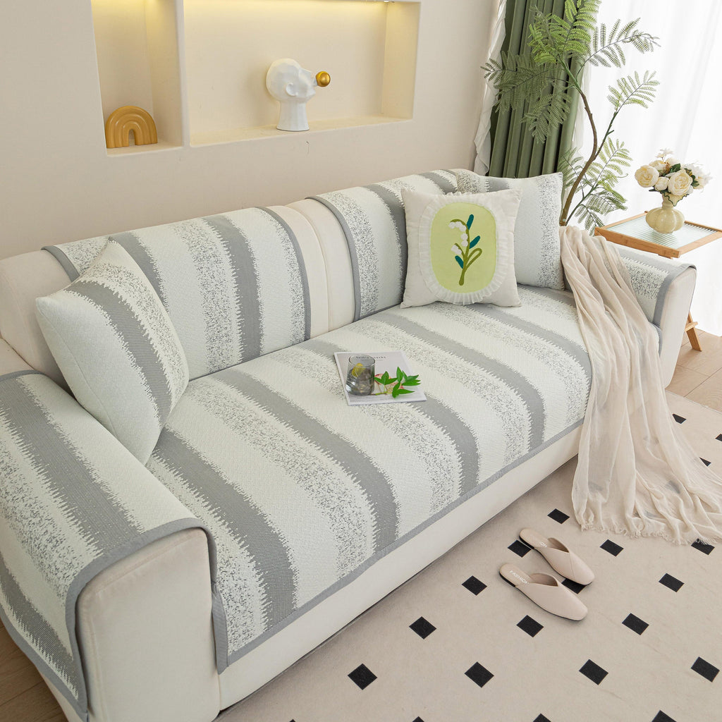 Striped Non-Slip Cooling Couch Cover, Summer Couch Pads for Seat Back Armrest