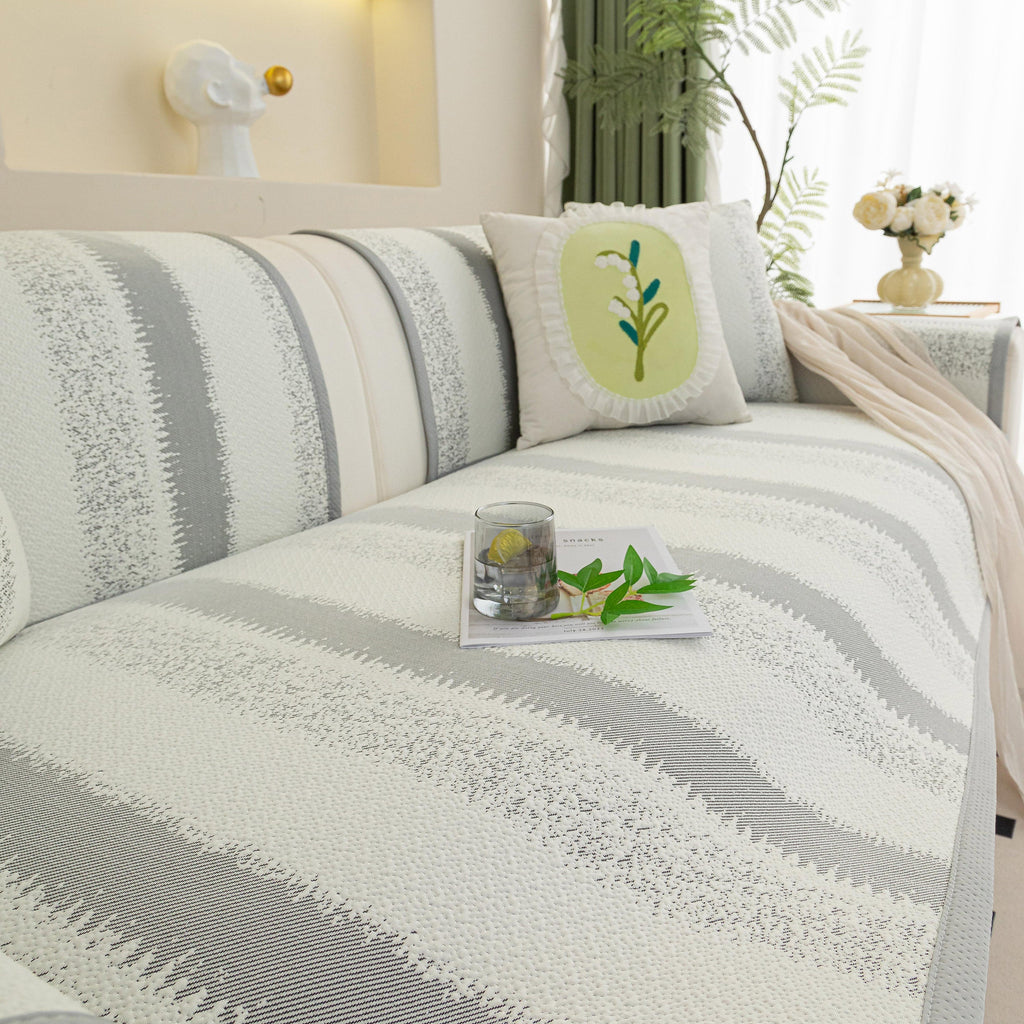Striped Non-Slip Cooling Couch Cover, Summer Couch Pads for Seat Back Armrest