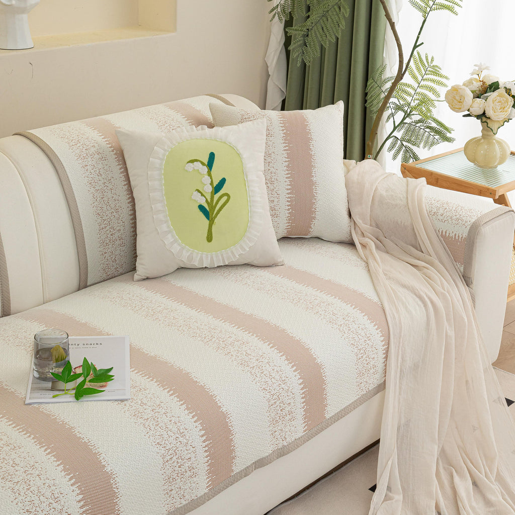 Striped Non-Slip Cooling Couch Cover, Summer Couch Pads for Seat Back Armrest