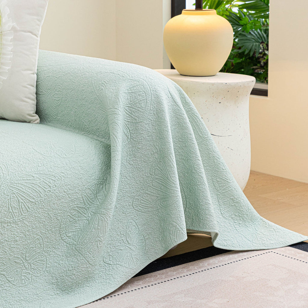 Cooling Embossed Botanical Couch Cover, Soft Ice Silk Furniture Protector for Sofa