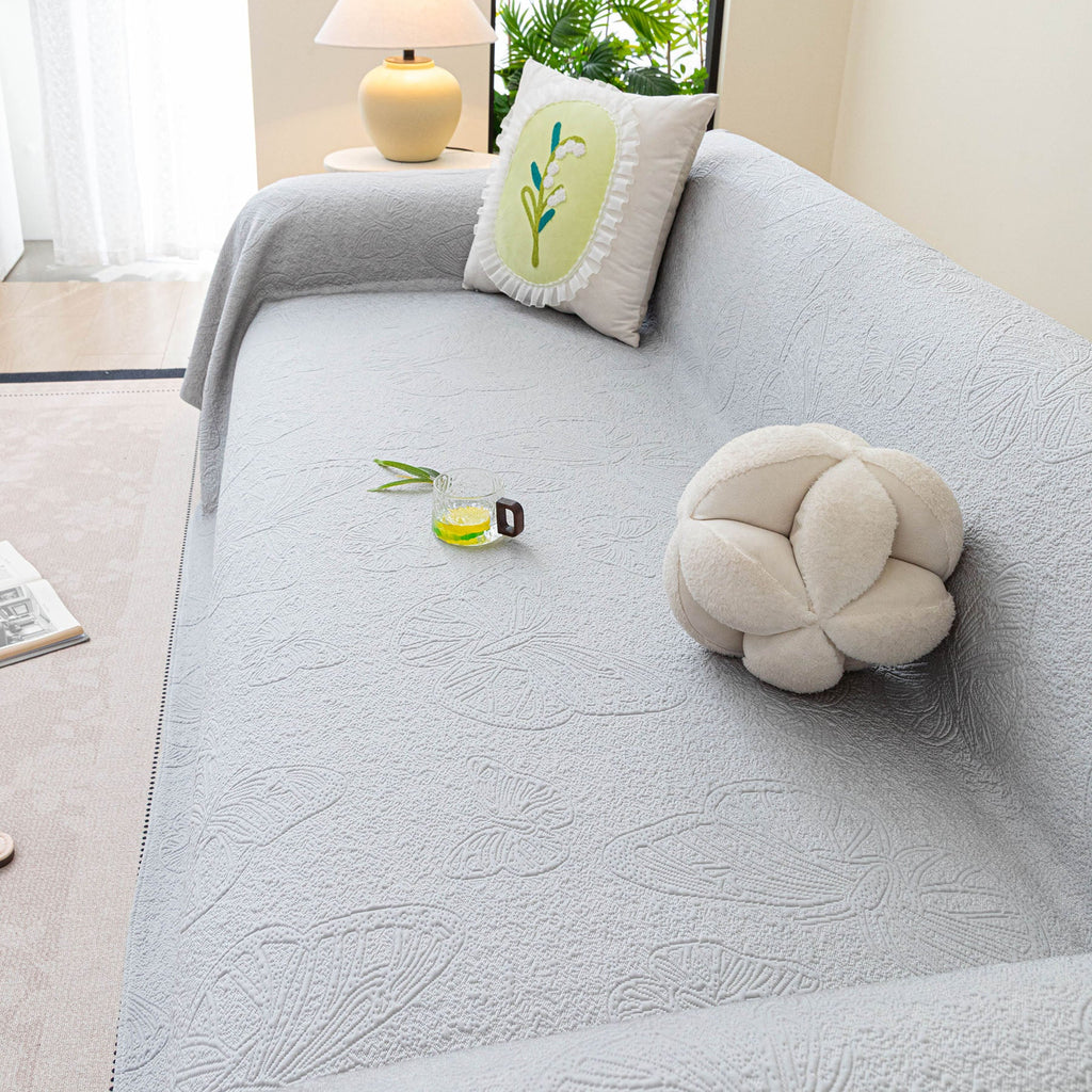 Cooling Embossed Botanical Couch Cover, Soft Ice Silk Furniture Protector for Sofa