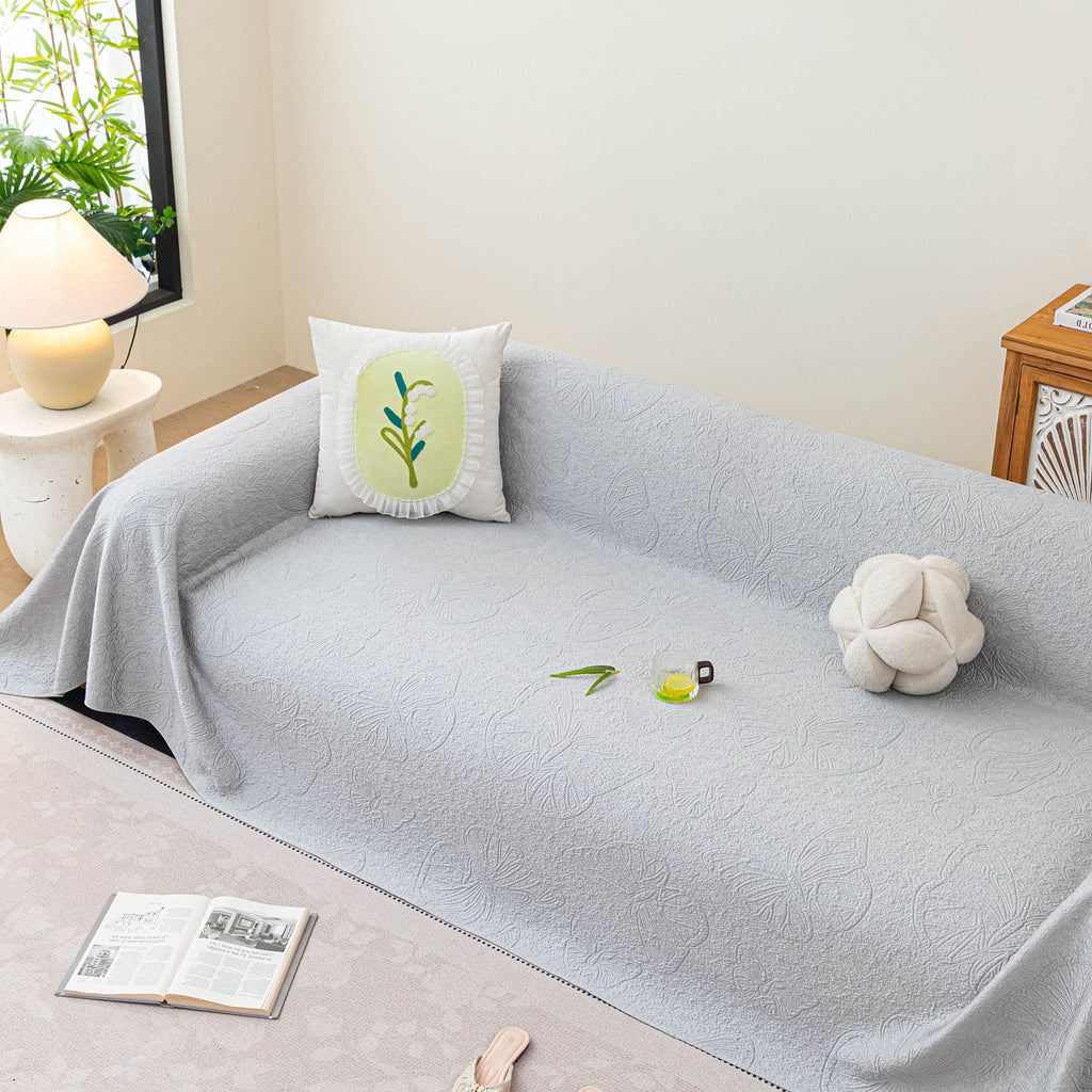 Cooling Embossed Botanical Couch Cover, Soft Ice Silk Furniture Protector for Sofa