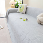 Cooling Embossed Botanical Couch Cover, Soft Ice Silk Furniture Protector for Sofa