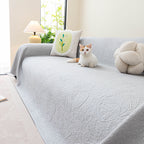 Cooling Embossed Botanical Couch Cover, Soft Ice Silk Furniture Protector for Sofa