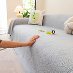 Cooling Embossed Botanical Couch Cover, Soft Ice Silk Furniture Protector for Sofa