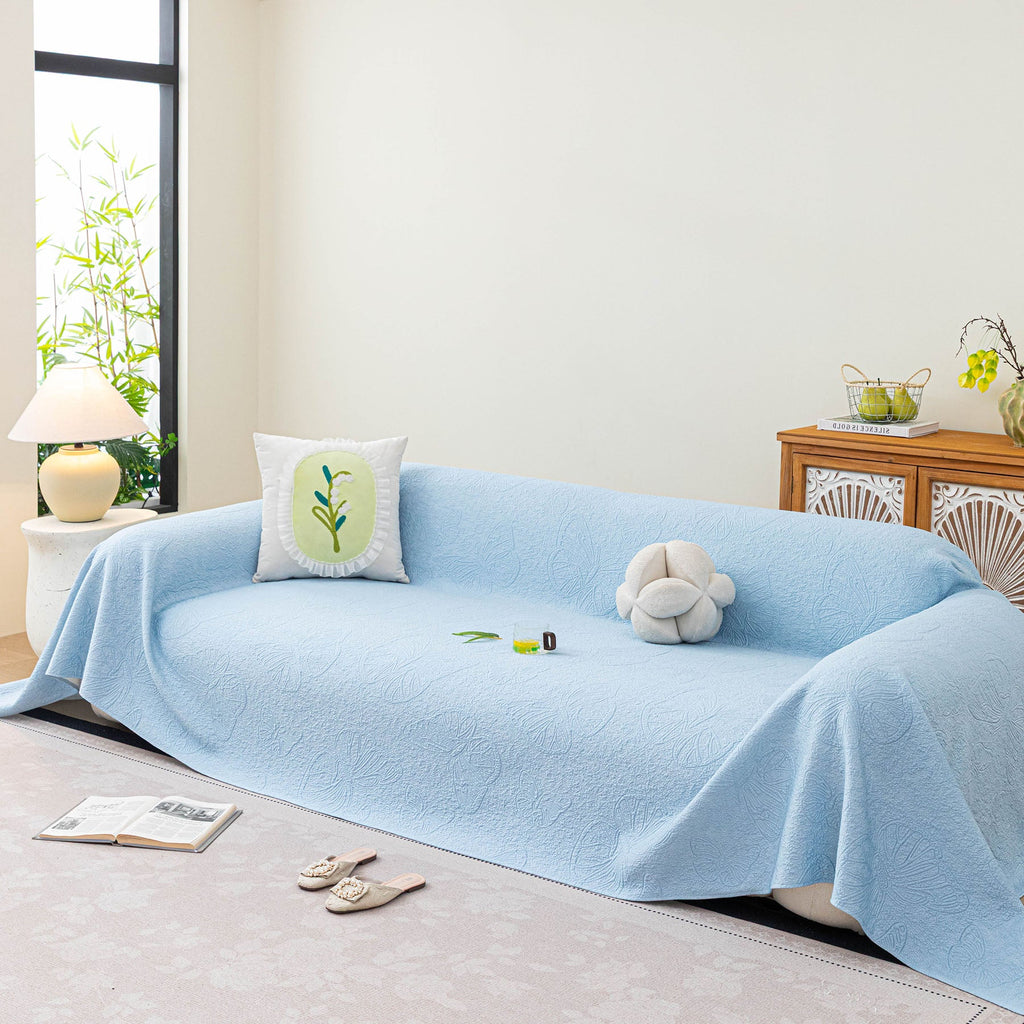 Cooling Embossed Botanical Couch Cover, Soft Ice Silk Furniture Protector for Sofa