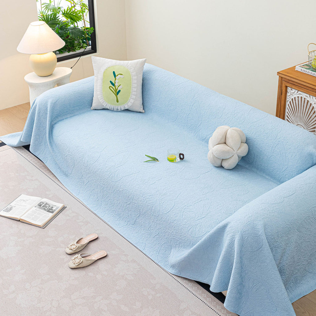 Cooling Embossed Botanical Couch Cover, Soft Ice Silk Furniture Protector for Sofa