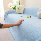Cooling Embossed Botanical Couch Cover, Soft Ice Silk Furniture Protector for Sofa