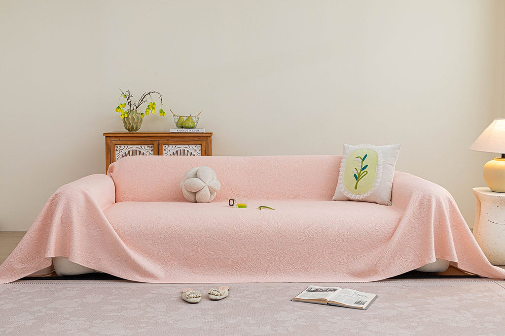 Cooling Embossed Botanical Couch Cover, Soft Ice Silk Furniture Protector for Sofa