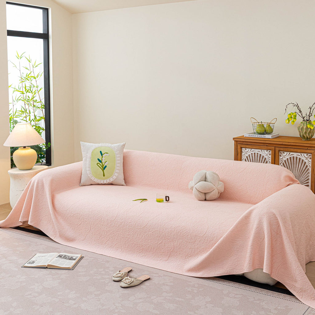 Cooling Embossed Botanical Couch Cover, Soft Ice Silk Furniture Protector for Sofa