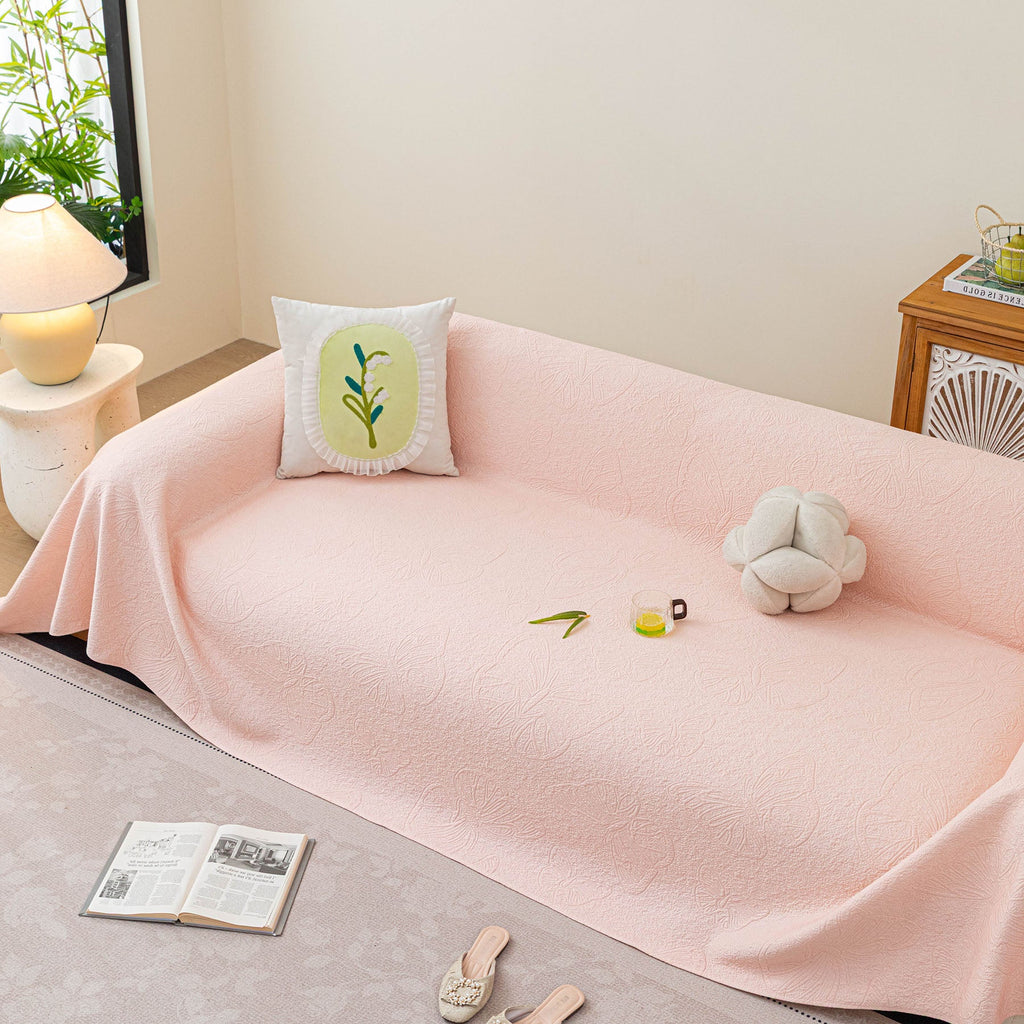 Cooling Embossed Botanical Couch Cover, Soft Ice Silk Furniture Protector for Sofa