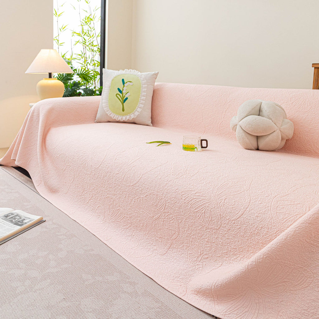 Cooling Embossed Botanical Couch Cover, Soft Ice Silk Furniture Protector for Sofa