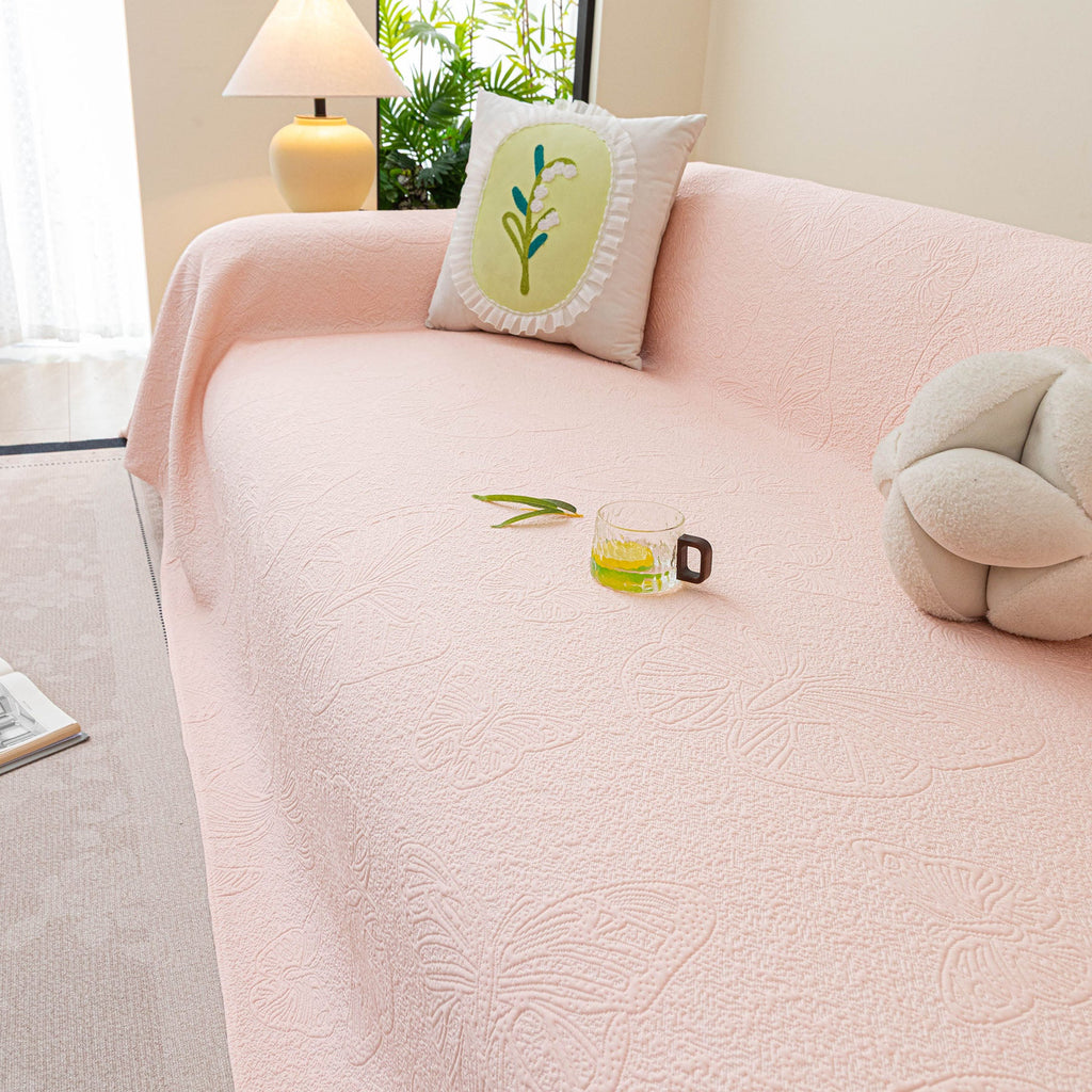 Cooling Embossed Botanical Couch Cover, Soft Ice Silk Furniture Protector for Sofa