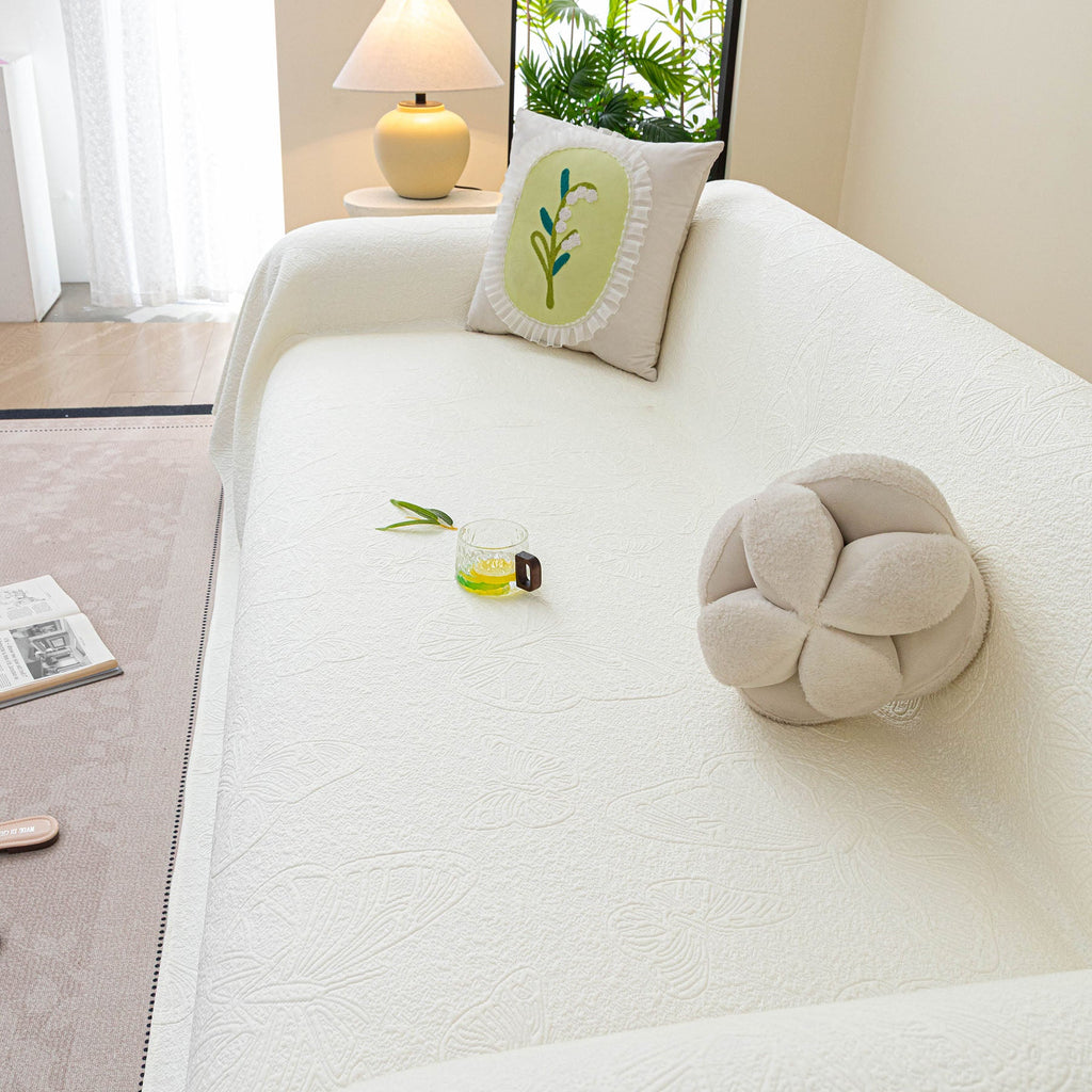 Cooling Embossed Botanical Couch Cover, Soft Ice Silk Furniture Protector for Sofa
