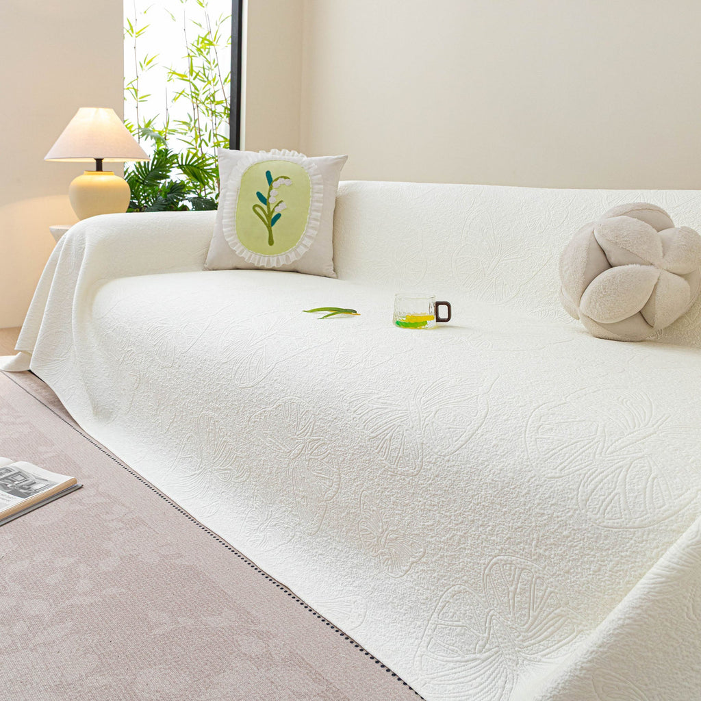 Cooling Embossed Botanical Couch Cover, Soft Ice Silk Furniture Protector for Sofa