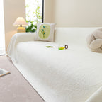 Cooling Embossed Botanical Couch Cover, Soft Ice Silk Furniture Protector for Sofa
