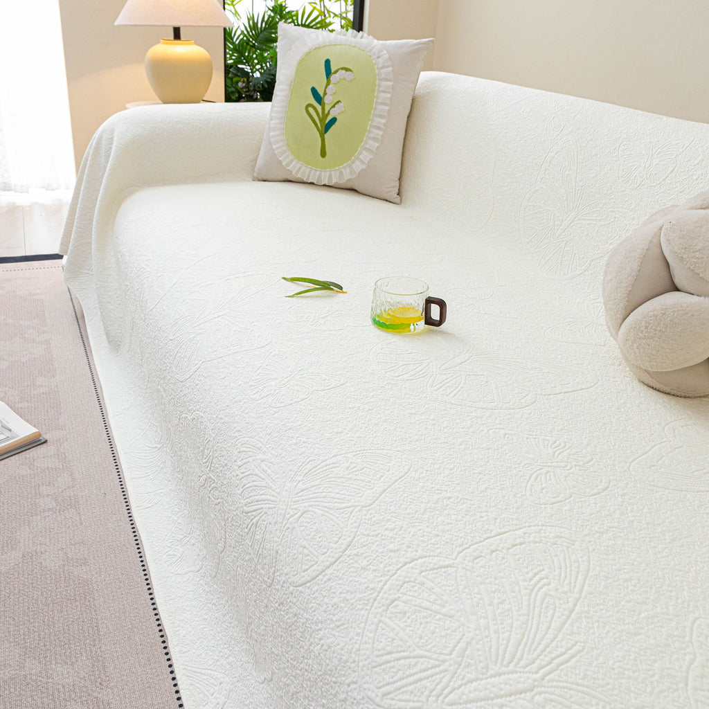 Cooling Embossed Botanical Couch Cover, Soft Ice Silk Furniture Protector for Sofa