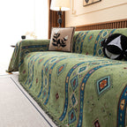 Southwestern Boho Woven Tribal Sofa Cover Blanket, Rustic Farmhouse Couch Throw Cover