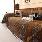 Southwestern Boho Woven Tribal Sofa Cover Blanket, Rustic Farmhouse Couch Throw Cover