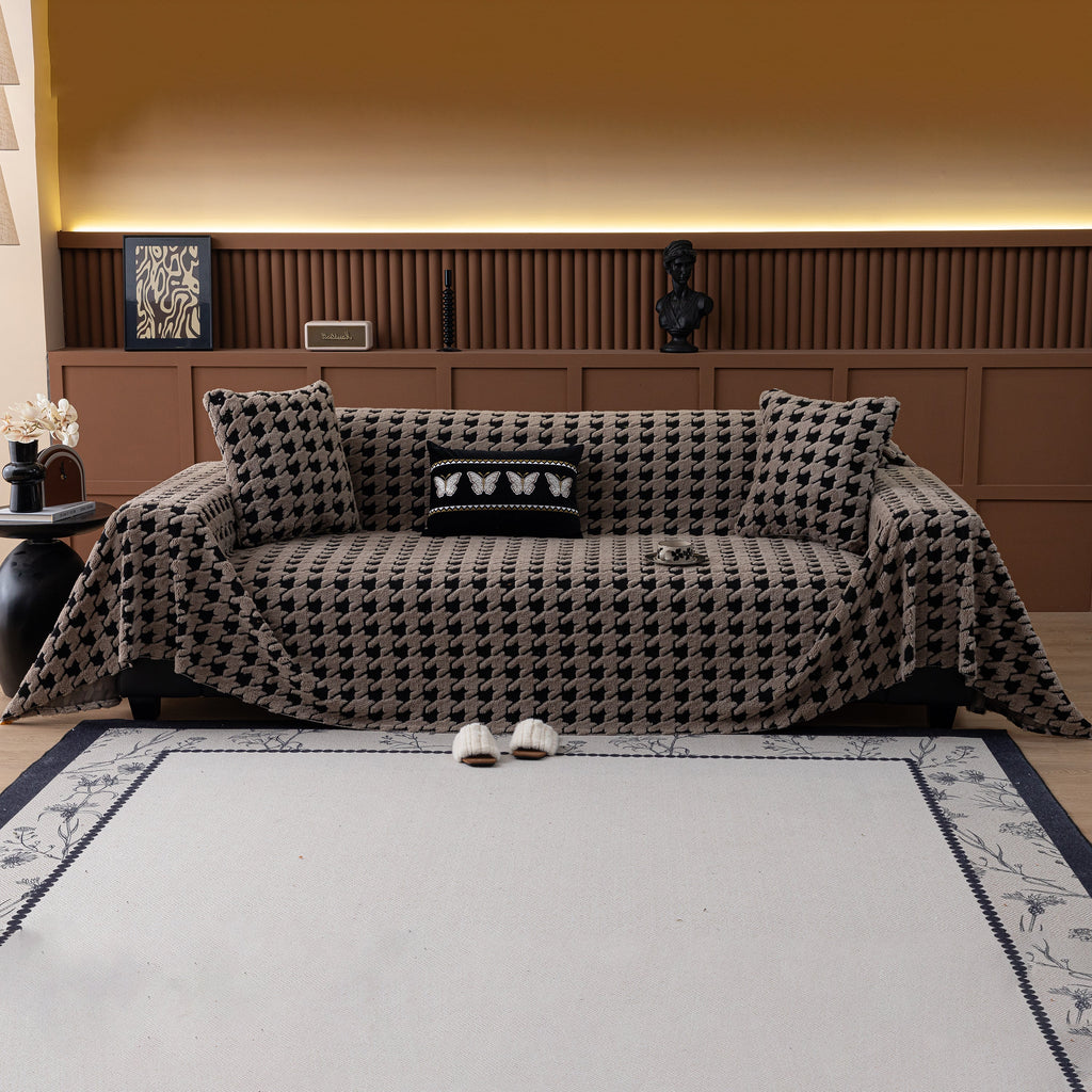 Jacquard Fleece Houndstooth Warm Cozy Couch Cover Blanket Decorative Throws for Sofas