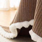 Textured Striped Cozy Couch Cover Throw Blanket with Pom Pom Trim for Sectional Sofa