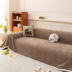 Textured Striped Cozy Couch Cover Throw Blanket with Pom Pom Trim for Sectional Sofa