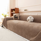 Textured Striped Cozy Couch Cover Throw Blanket with Pom Pom Trim for Sectional Sofa