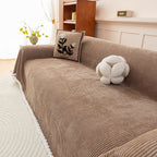Textured Striped Cozy Couch Cover Throw Blanket with Pom Pom Trim for Sectional Sofa
