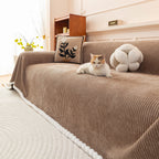 Textured Striped Cozy Couch Cover Throw Blanket with Pom Pom Trim for Sectional Sofa