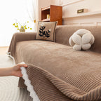 Textured Striped Cozy Couch Cover Throw Blanket with Pom Pom Trim for Sectional Sofa
