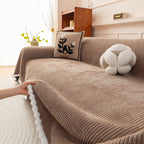 Textured Striped Cozy Couch Cover Throw Blanket with Pom Pom Trim for Sectional Sofa