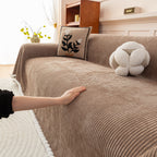 Textured Striped Cozy Couch Cover Throw Blanket with Pom Pom Trim for Sectional Sofa
