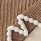 Textured Striped Cozy Couch Cover Throw Blanket with Pom Pom Trim for Sectional Sofa