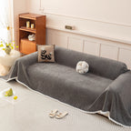 Textured Striped Cozy Couch Cover Throw Blanket with Pom Pom Trim for Sectional Sofa