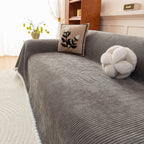 Textured Striped Cozy Couch Cover Throw Blanket with Pom Pom Trim for Sectional Sofa