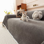 Textured Striped Cozy Couch Cover Throw Blanket with Pom Pom Trim for Sectional Sofa