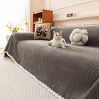 Textured Striped Cozy Couch Cover Throw Blanket with Pom Pom Trim for Sectional Sofa