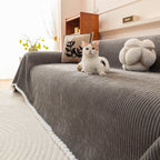 Textured Striped Cozy Couch Cover Throw Blanket with Pom Pom Trim for Sectional Sofa