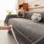 Textured Striped Cozy Couch Cover Throw Blanket with Pom Pom Trim for Sectional Sofa
