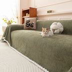 Textured Striped Cozy Couch Cover Throw Blanket with Pom Pom Trim for Sectional Sofa