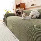 Textured Striped Cozy Couch Cover Throw Blanket with Pom Pom Trim for Sectional Sofa