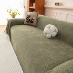 Textured Striped Cozy Couch Cover Throw Blanket with Pom Pom Trim for Sectional Sofa