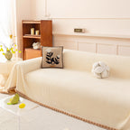 Textured Striped Cozy Couch Cover Throw Blanket with Pom Pom Trim for Sectional Sofa